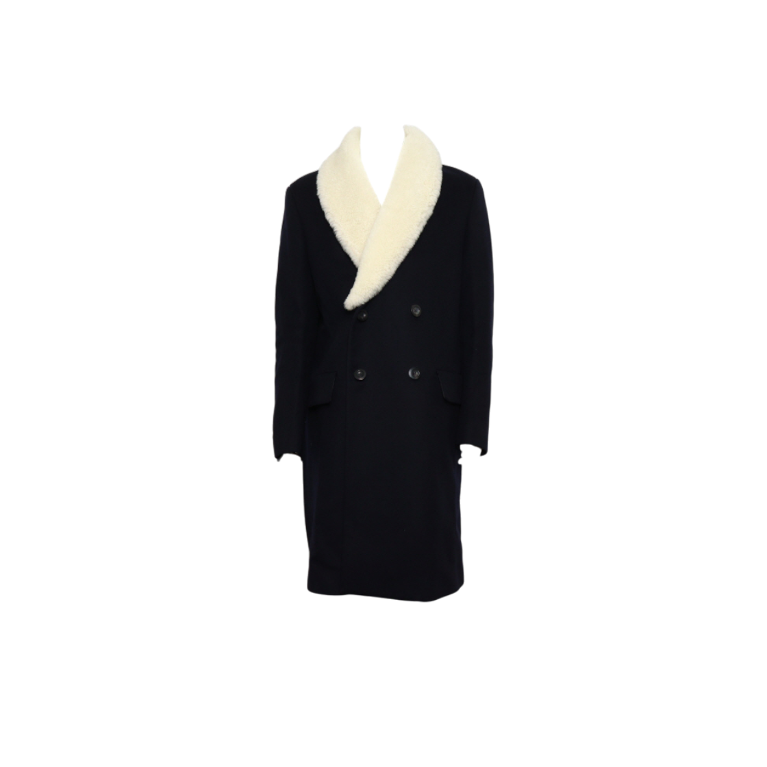 IT9FSDJTGNI3 Loewe Dark Navy Shearling Cashmere Blend Wool Coat