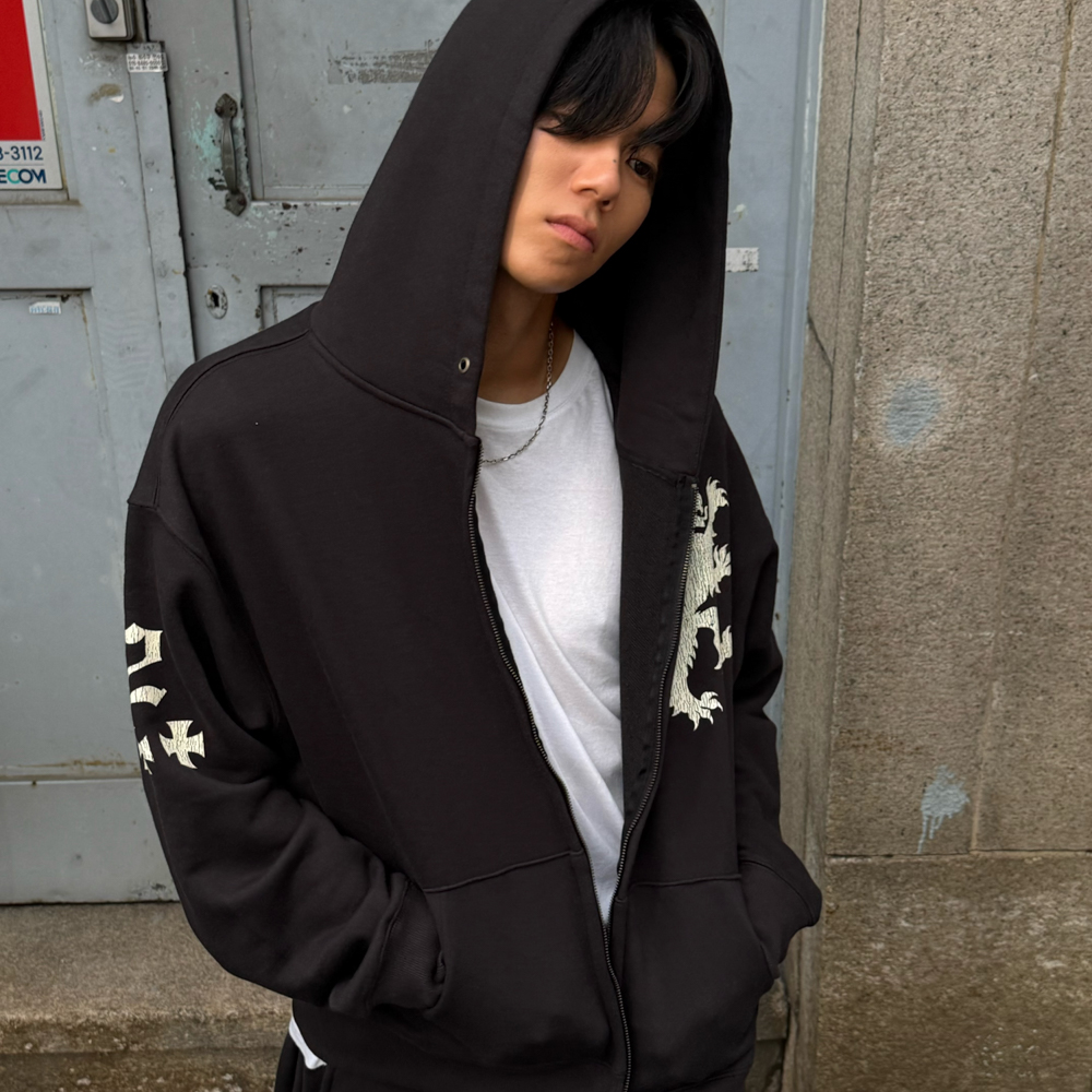아모우 라이언 후디 집업 블랙(AMOU Lion Hoodie Zip-up Black) - 6