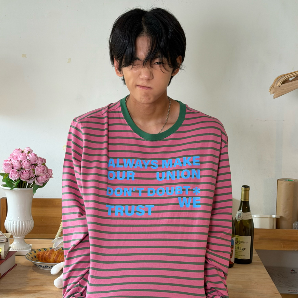 아모우 레터링 스트라이프 롱슬리브 핑크(AMOU Lettering Stripe Long Sleeve Pink) - 6