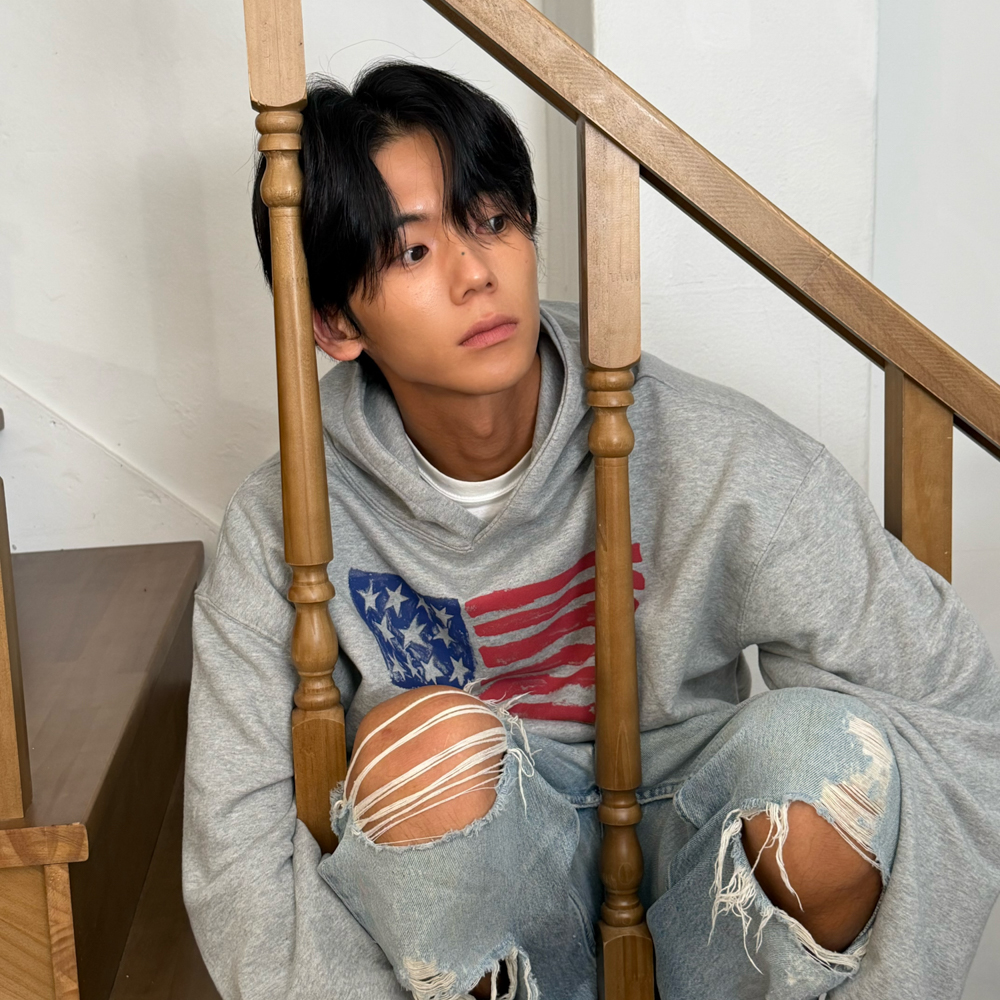 아모우 유에스에이 페인티드 후디 그레이(AMOU USA Painted Hoodie Gray) - 6