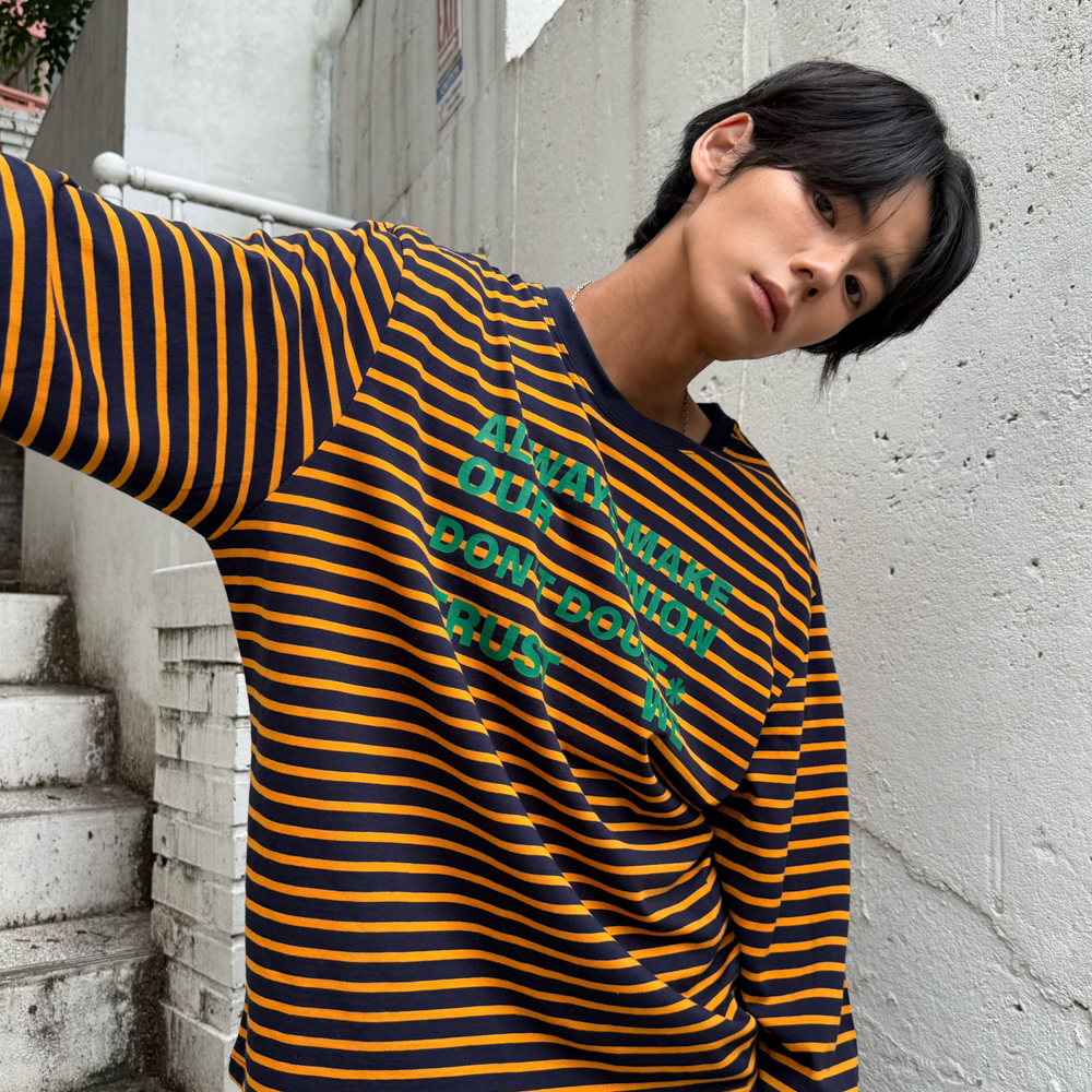 아모우 레터링 스트라이프 롱슬리브 오렌지(AMOU Lettering Stripe Long Sleeve Orange) - 6