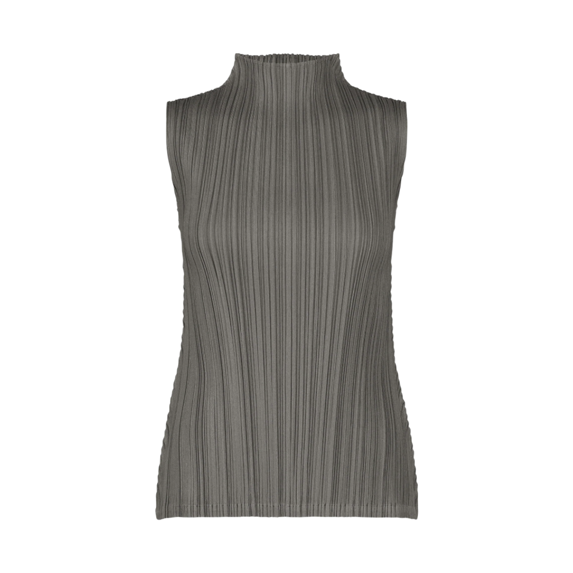 PP63-JK285-17 (W) Pleats Please Issey Miyake Mellow Pleats High Neck Sleeveless Top Charcoal