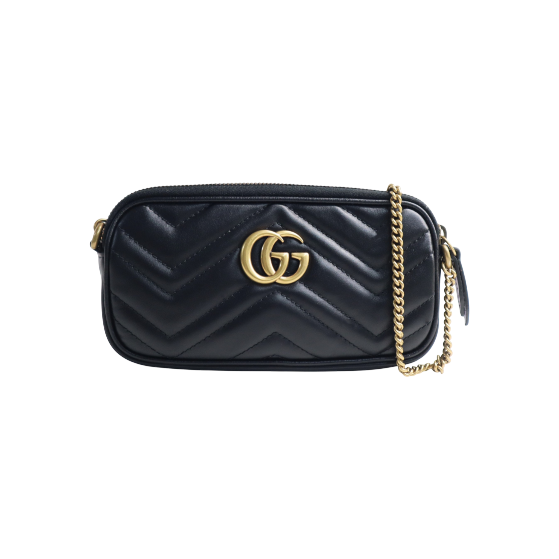 ITIMOV7EJCE8 Gucci Black Matelasse Chevron GG Marmont WOC Mini Chain Bag