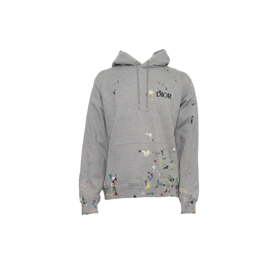 ITD638SABH9A Dior Gray Cotton Floral Logo Paint Splatter Hoodie