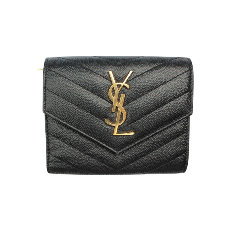 ITMTPBV8UQOG Saint Laurent Paris Black YSL Gold Chevron Wallet