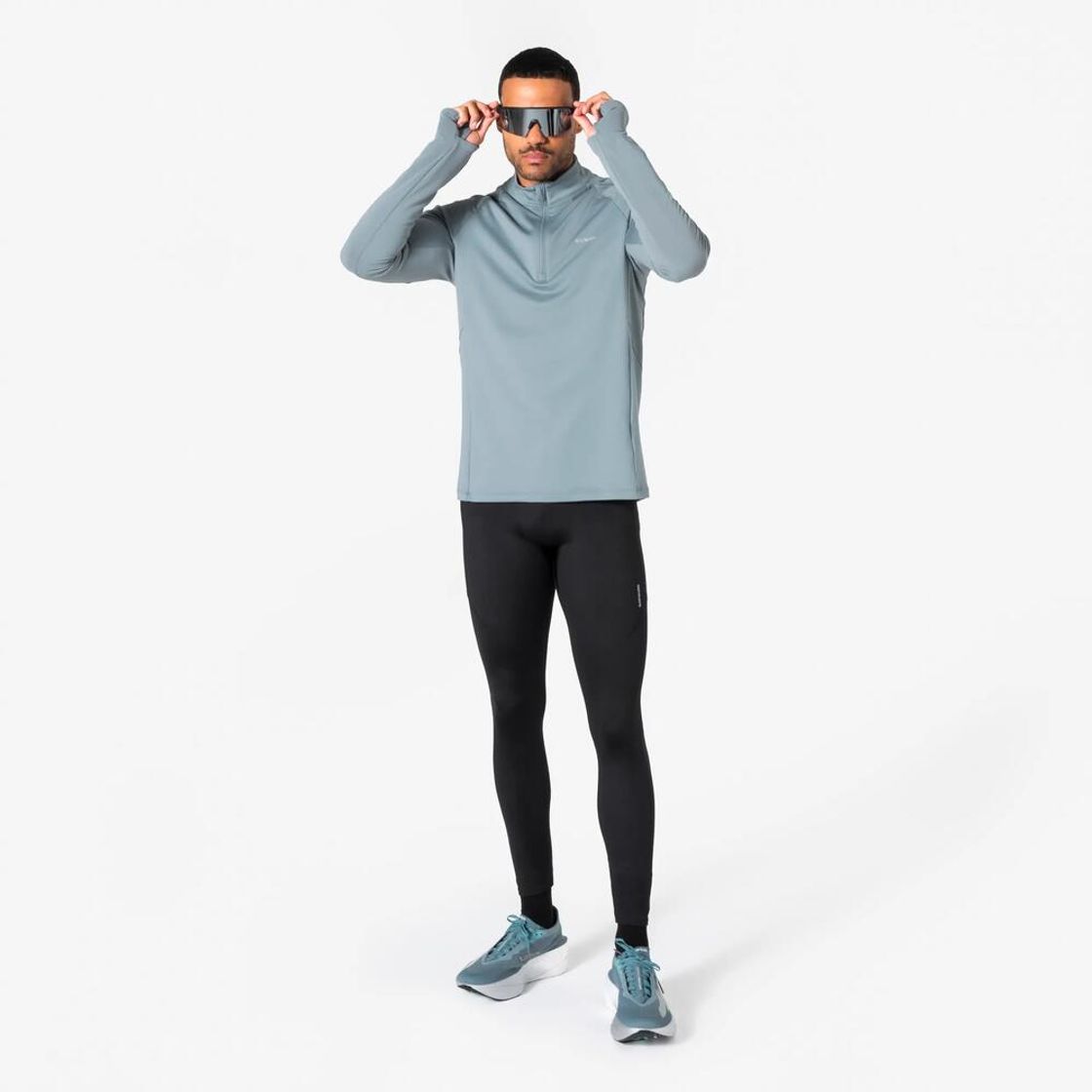 데카트론 남성 하프집 러닝 긴팔 티 런 웜 500 리버 그레이(Decathlon Men's Half-Zip Running Long Sleeve T-Shirt Run Warm 500 River Grey) - 4