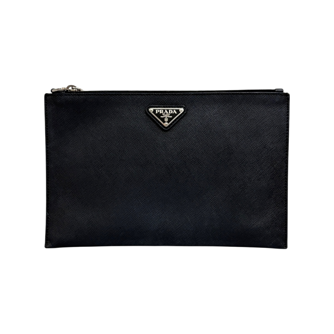 ITS7ASQL7LPO Prada Saffiano Triangle Logo Clutch Bag Black
