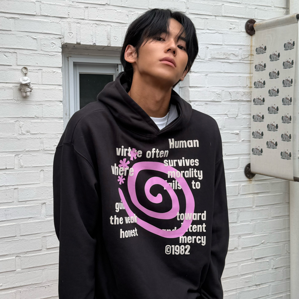 아모우 몰리 레터링 후디 블랙(AMOU Molly Lettering Hoodie Black) - 4