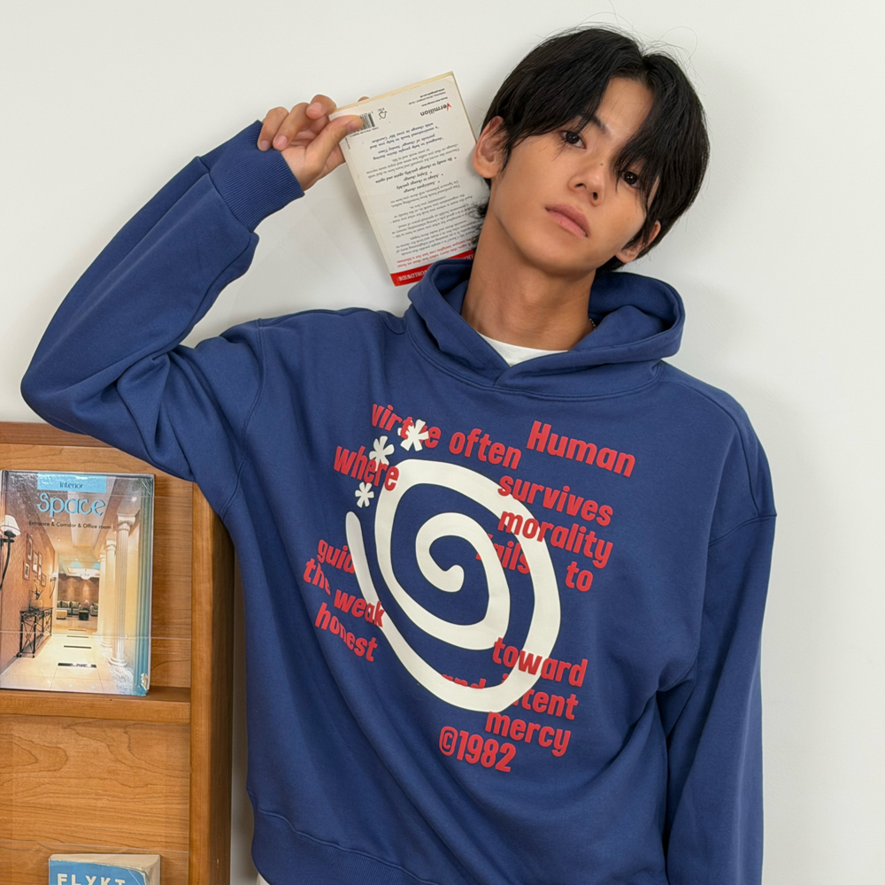 아모우 몰리 레터링 후디 블루(AMOU Molly Lettering Hoodie Blue) - 6