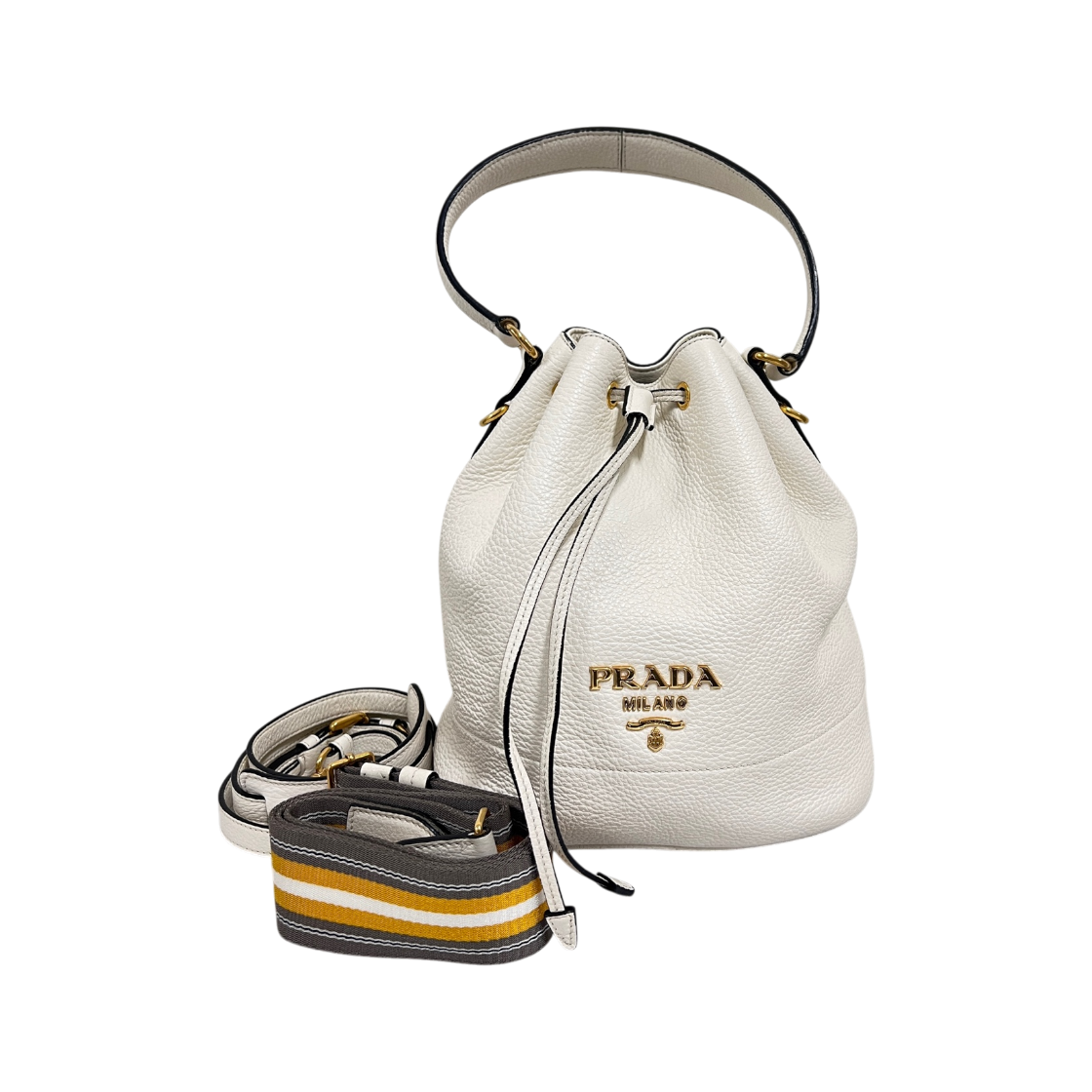 ITT2MPN6HFES Prada Vitello Daino Bucket Bag White