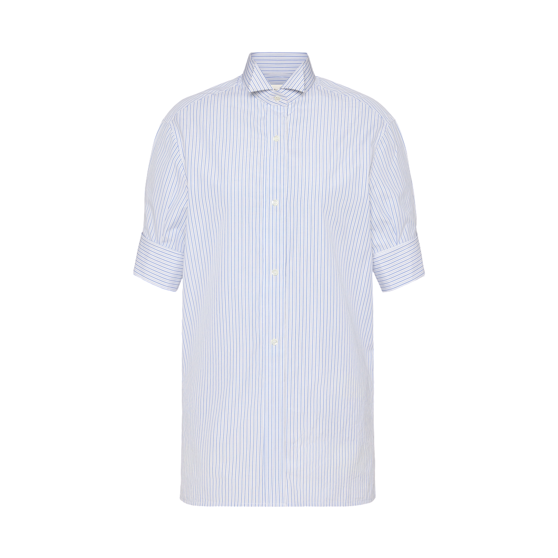 S51DR0006M35777001F (W) Maison Margiela Striped Cotton Short-Sleeve Shirt White Light Blue
