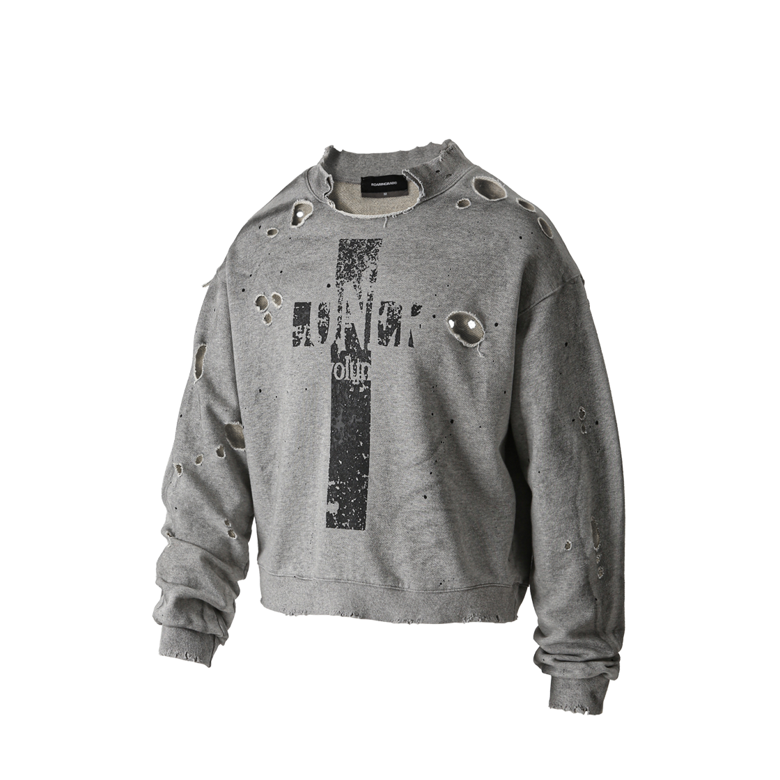 로어링라드 크로스 데미지 스웻 셔츠 그레이(ROARINGRAD Cross Damage Sweat Shirts Gray)