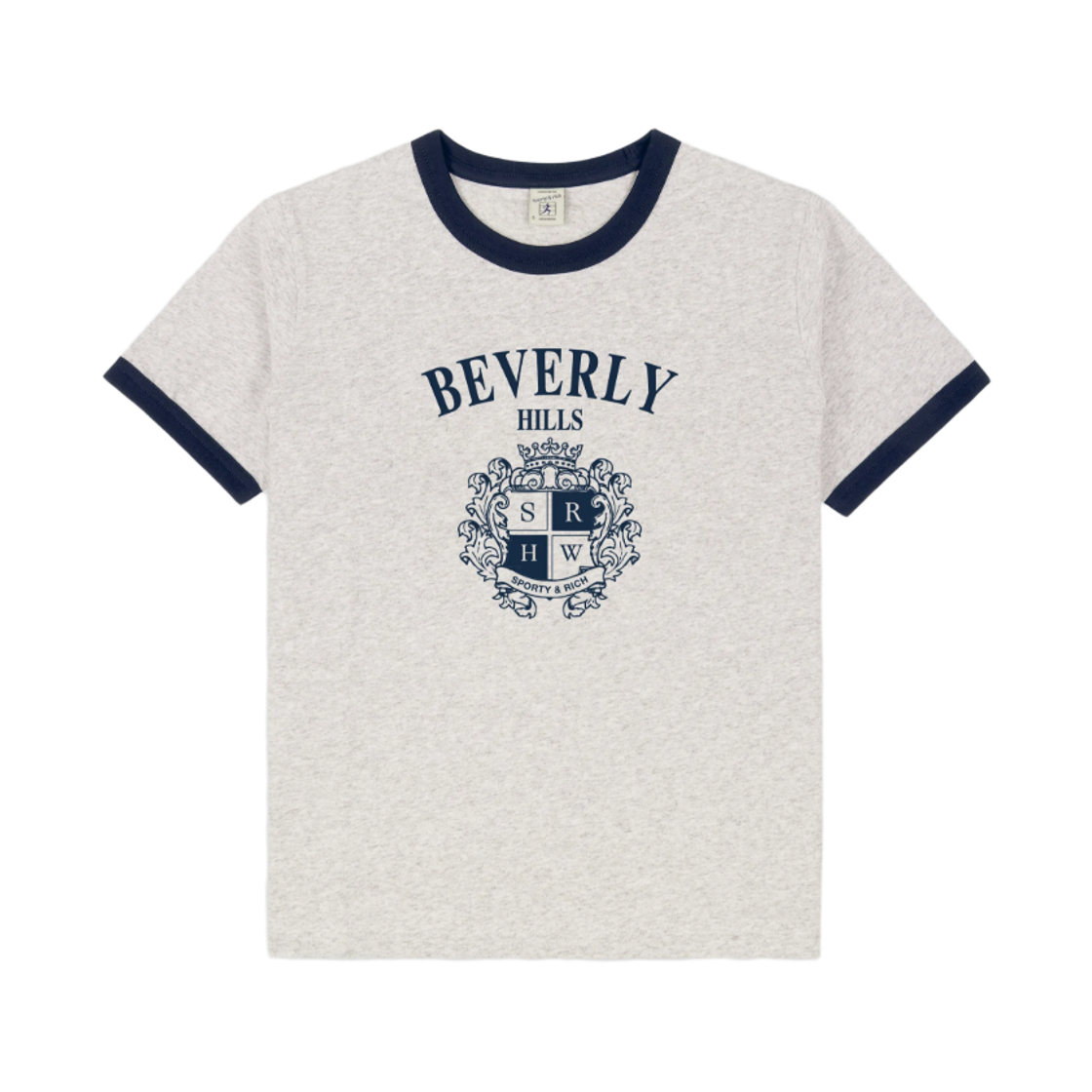 TO07376256GY (W) Sporty & Rich BH Crest Soft Ringer T-Shirt Heather Grey Navy