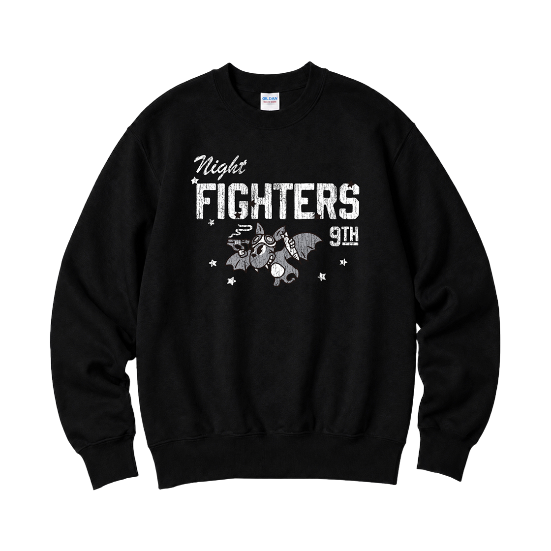 88000_copy Gildan X Vintage Collection NIGHT FIGHTERS Crewneck Sweat shirt Black