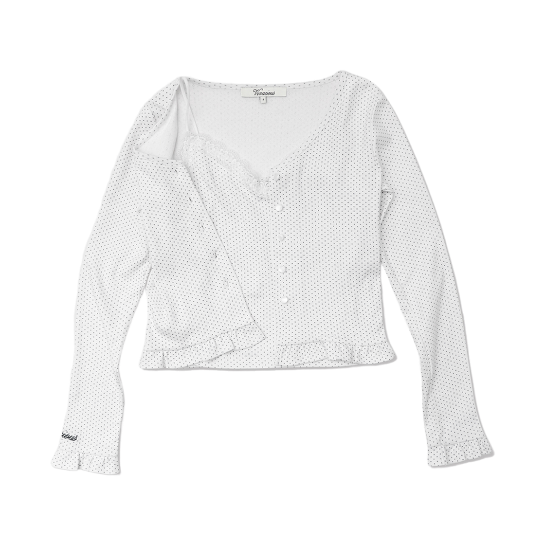 비바셔스 엘리나 로맨틱 도트 가디건 세트 아이보리(VIVACIOUS Elina Romantic Dot Cardigan Set IVORY)