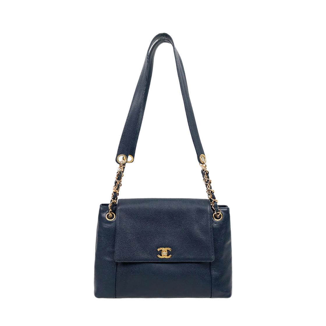 IT5N4OKDIMBG Chanel Navy Caviar Flap Shoulder Bag