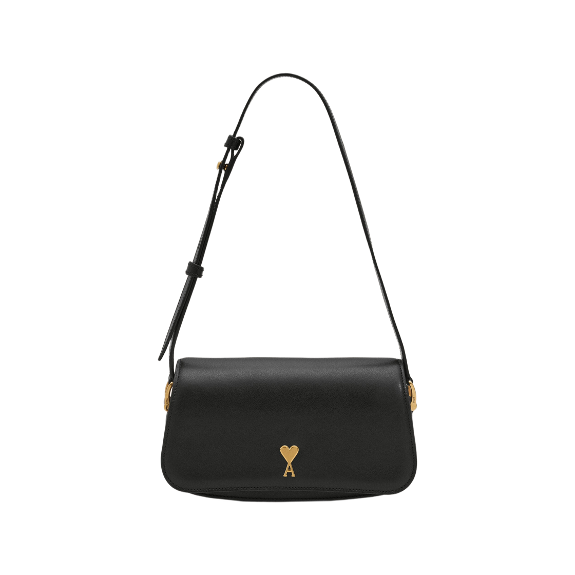 ULL719-AL0208-0015 AMI de Coeur Cowhide Leather Paris Shoulder Bag Black Vibrated Brass