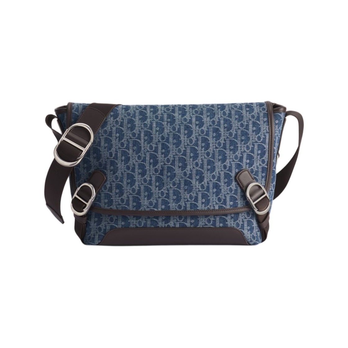 1DBPO458DWS-H16E Dior Jet Flap Strap Bag Small Dior Oblique Denim Jacquard & Smooth Calfskin Blue Brown