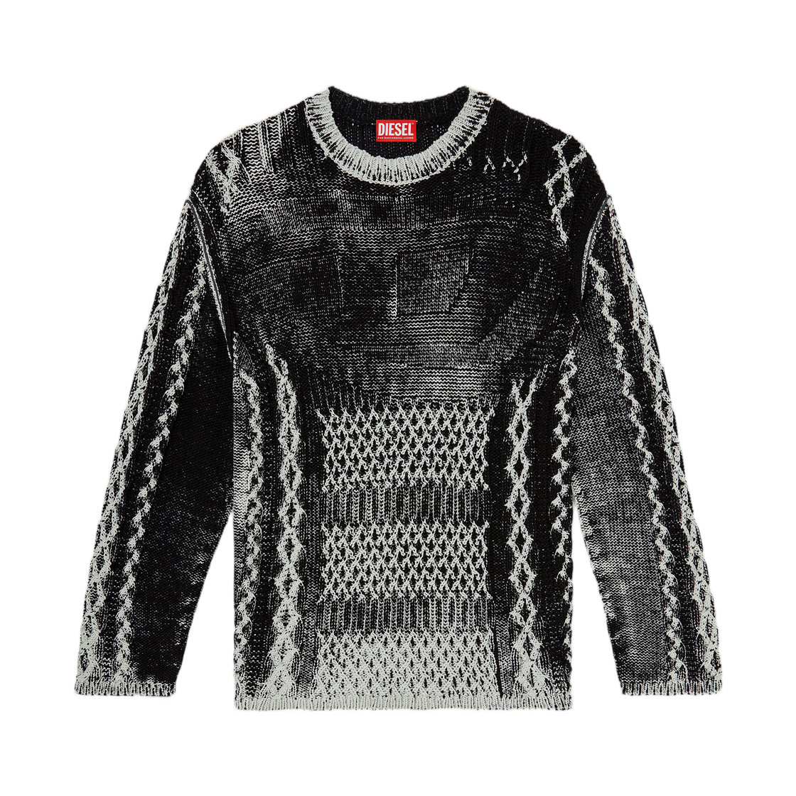 A230740JCBE-9XX Diesel Treated Cable-Knit Jumper Grey Black