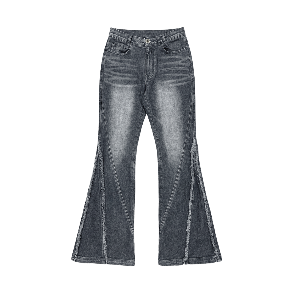B6CPT02GY BLR Crush Double Line Washing Denim Pants Grey