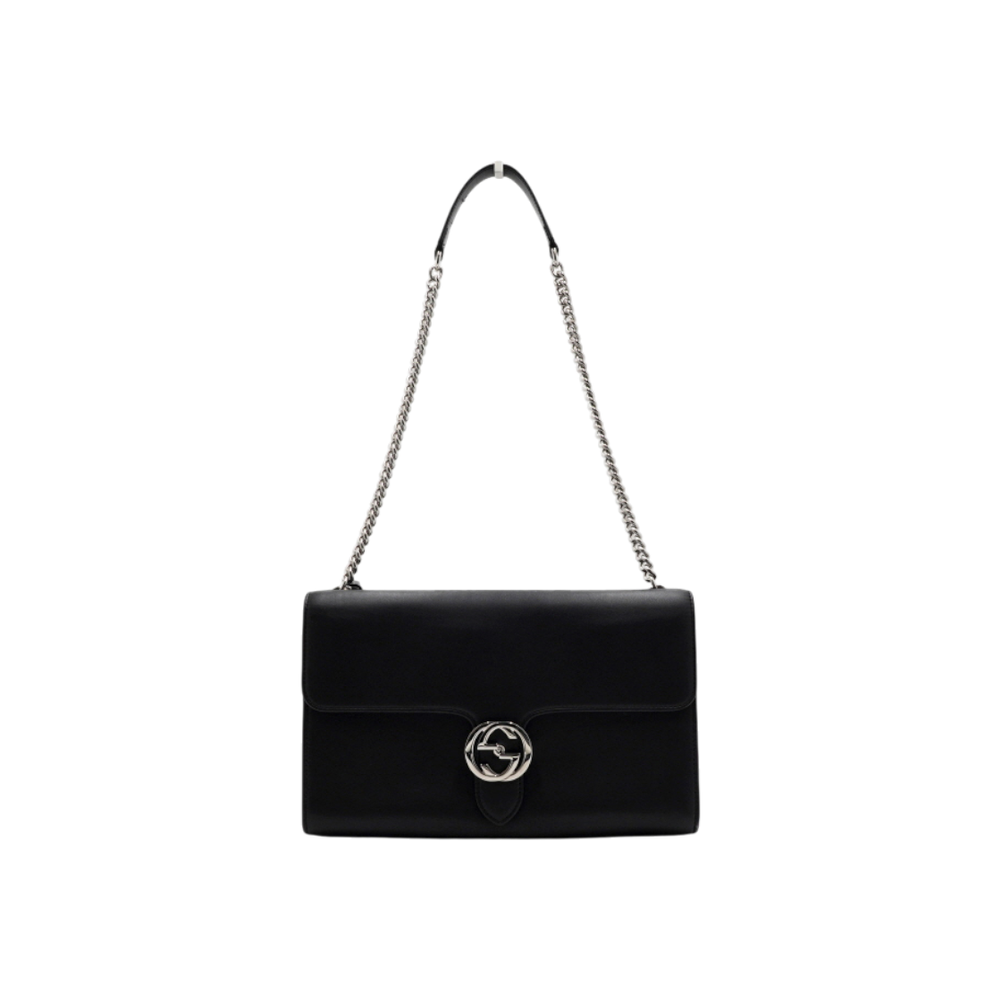 ITE4P9PADJ7K Gucci Interlocking G Black Leather Zip Pocket Shoulder Bag