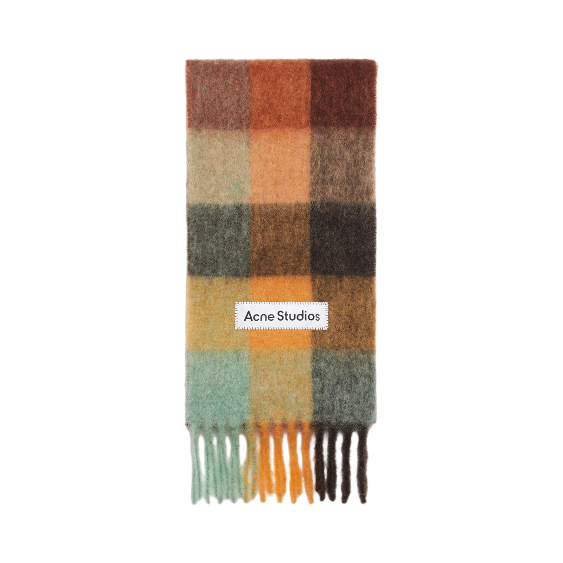 CA0084-BO9 Acne Studios Mohair Check Muffler Chestnut Brown Yellow Green