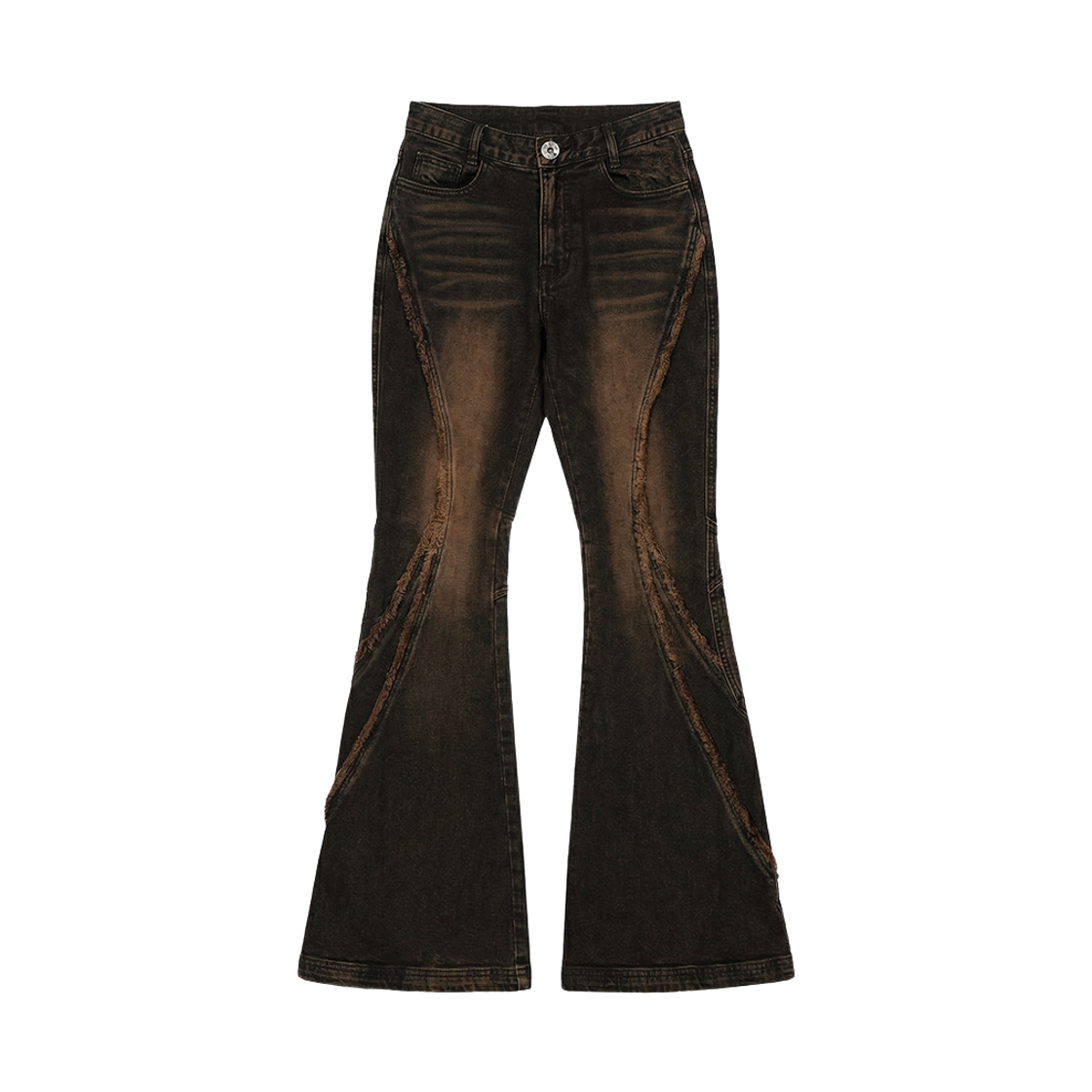 B6CPT01BR BLR Renewal Spiral Line Raw-Cut Washing Denim Pants Brown