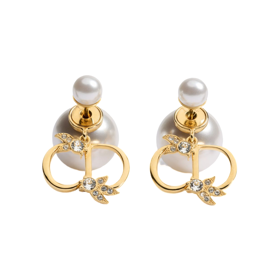 E5084WOMCY-D319 (W) Dior Tribales Earrings Gold Finish Metal Resin Pearls And Crystals Gold White