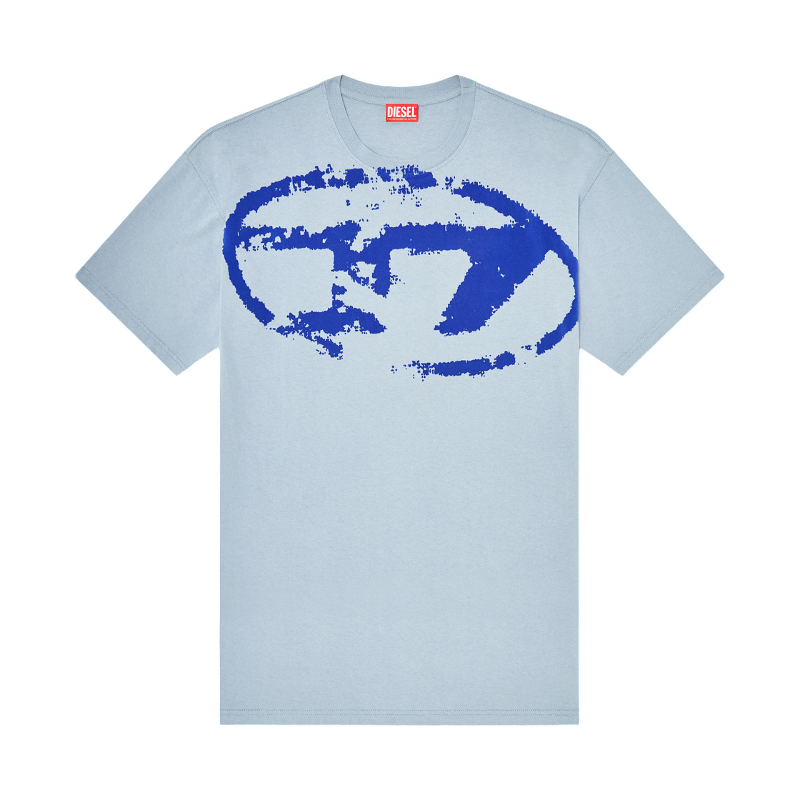 A130490DQAU-9ED Diesel T-Shirt with Distressed Flocked Logo Light Blue