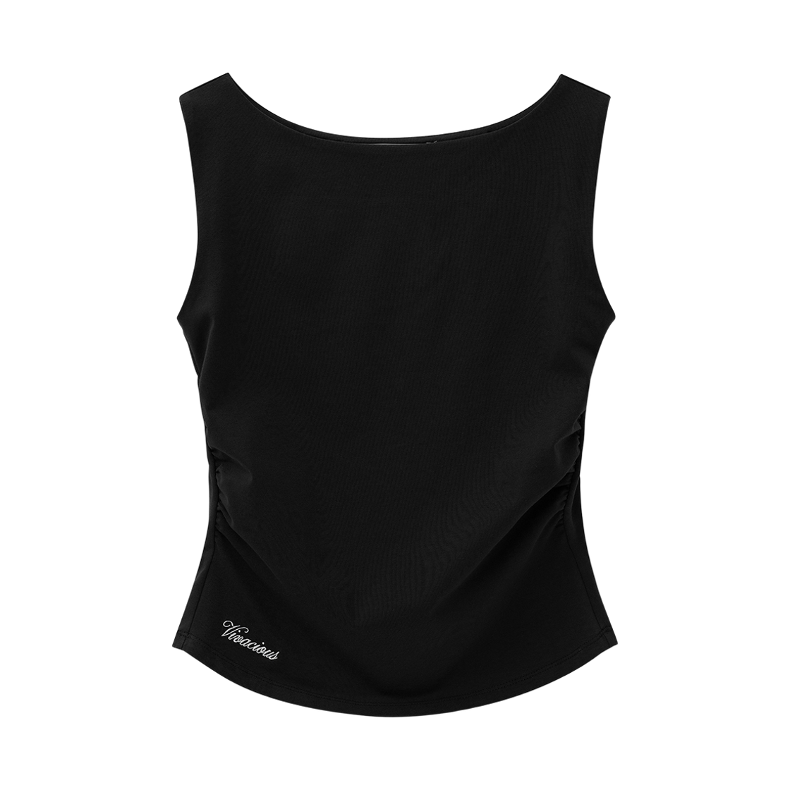 VV62TS11BK VIVACIOUS Rshel Boat-neck Shirring Sleeveless BLACK