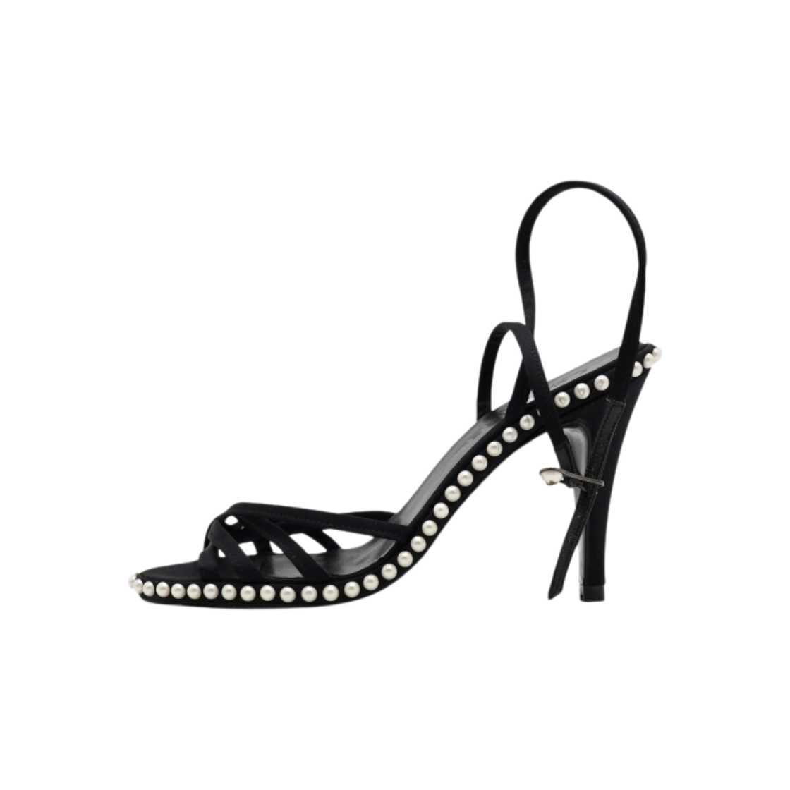 IT73FPM2TV6V Chanel Black Satin CC Logo Pearl Strap Sandals