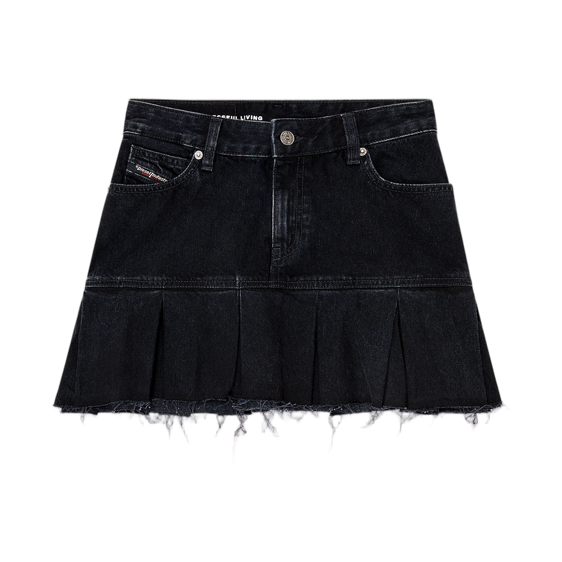 A206550BEBQ-02 (W) Diesel Denim Skirt with Frayed Pleated Hem Black