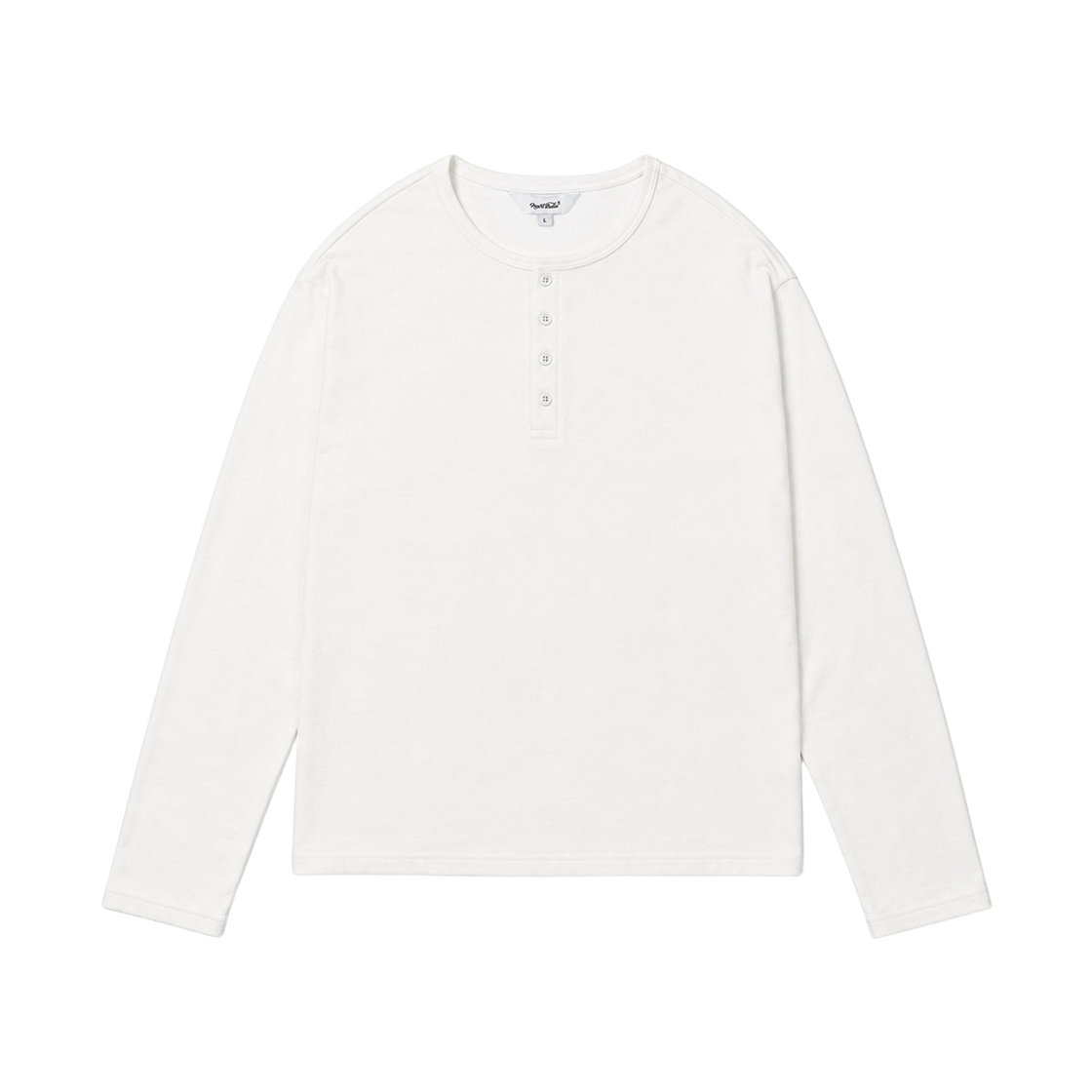 Clothes27 NUART STUDIO Origin Henley Neck Long Sleeve T-Shirt White