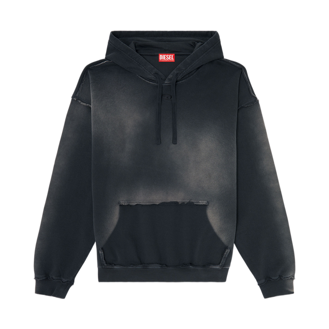 A228310EFBR-900 Diesel Faded Cotton Hoodie with Frayed Details Black