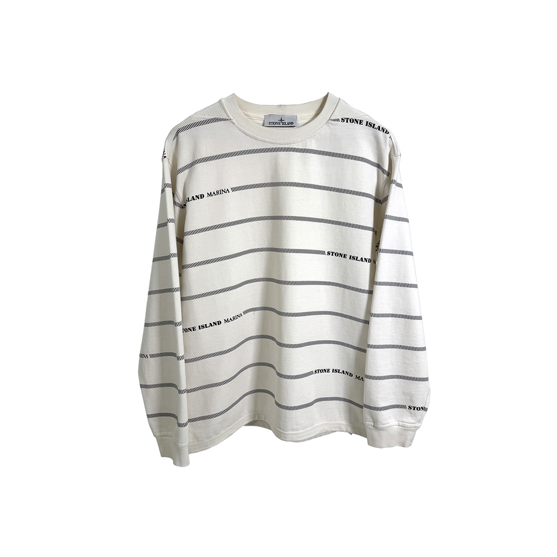 ITWTP9QA9IIW Stone Island Combed Marina Stripe Long Sleeve T-Shirt Ivory