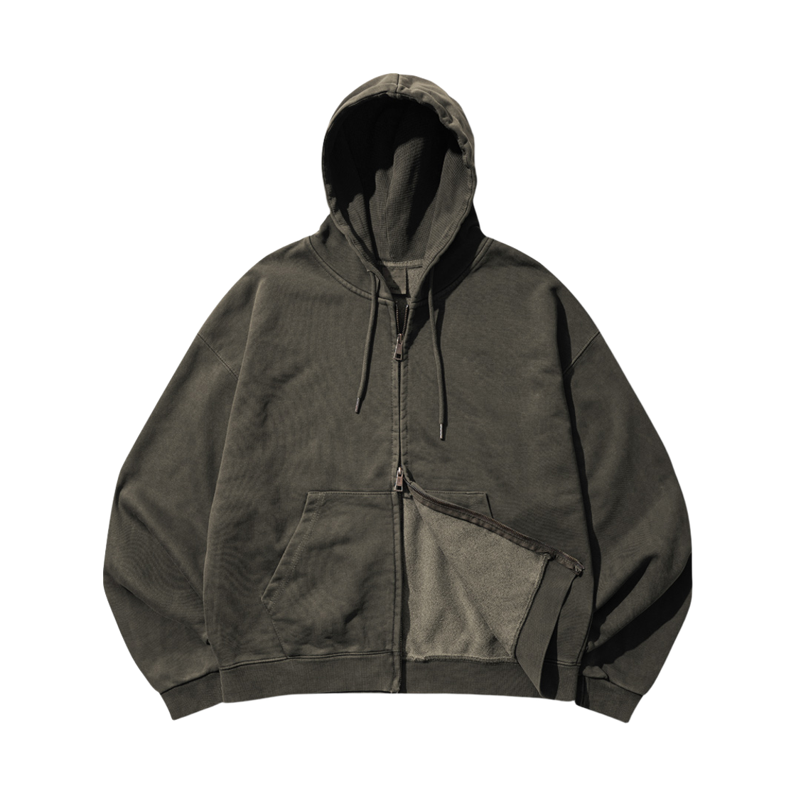 SMHD1560_mossgreen_29 FP142 Pigment Waffle Lined Hoodie Zip Up Mossgreen SMHD1560
