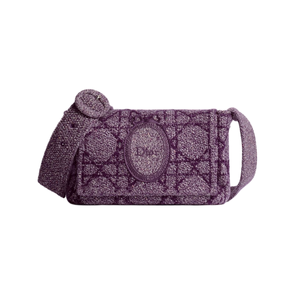 1MAPO505WAA-H370 Dior Medallion Strap Flap Bag Medium Cannage Wool Blend Knit Purple