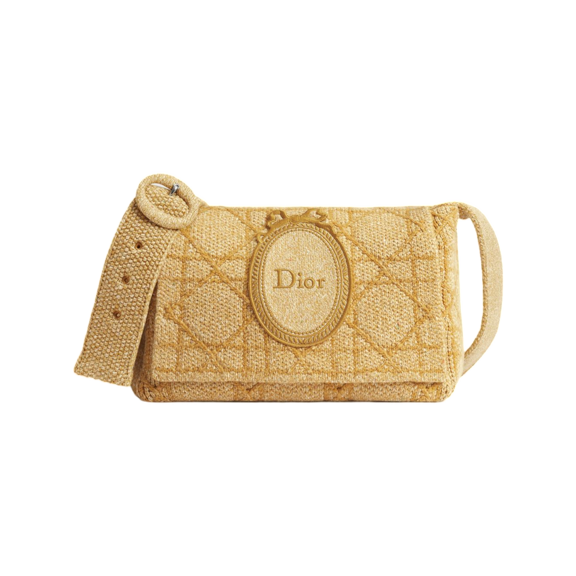 1MAPO494WAA-H234 Dior Medallion Strap Flap Bag Large Cannage Wool Blend Knit Yellow
