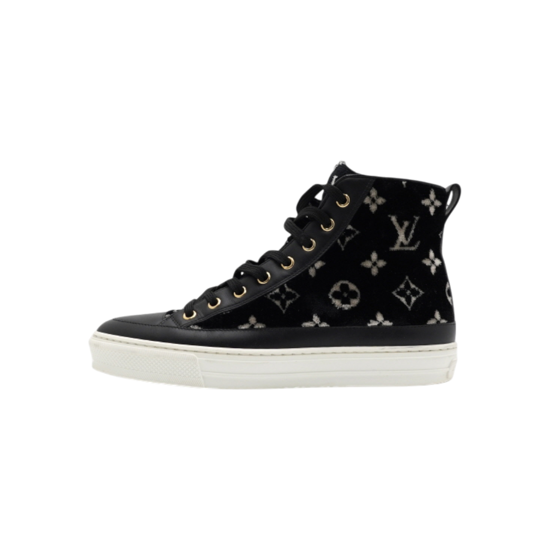 IT4TM9IWKR2T Louis Vuitton Black Monogram Stella High Top Sneakers
