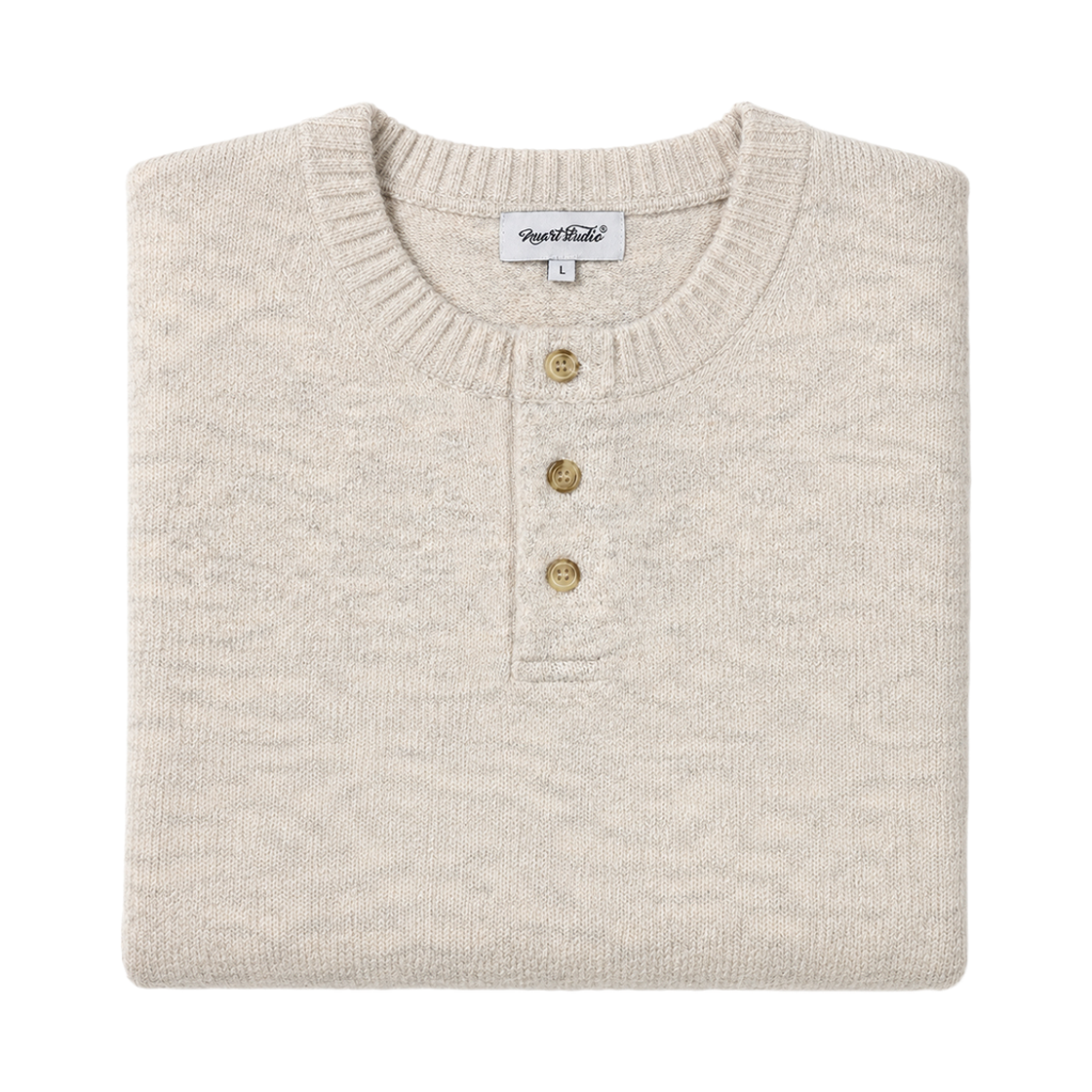 누아트 스튜디오 아르보 헨리넥 니트 오트밀(NUART STUDIO Arbo Henley Neck Knit Oatmeal) - 2