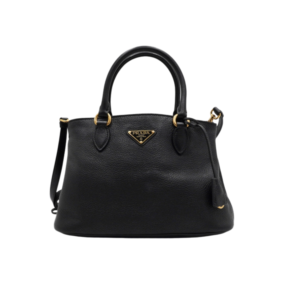 ITUNP4ER86EM Prada Black Vitello Phenix Triangle Logo Tote Bag