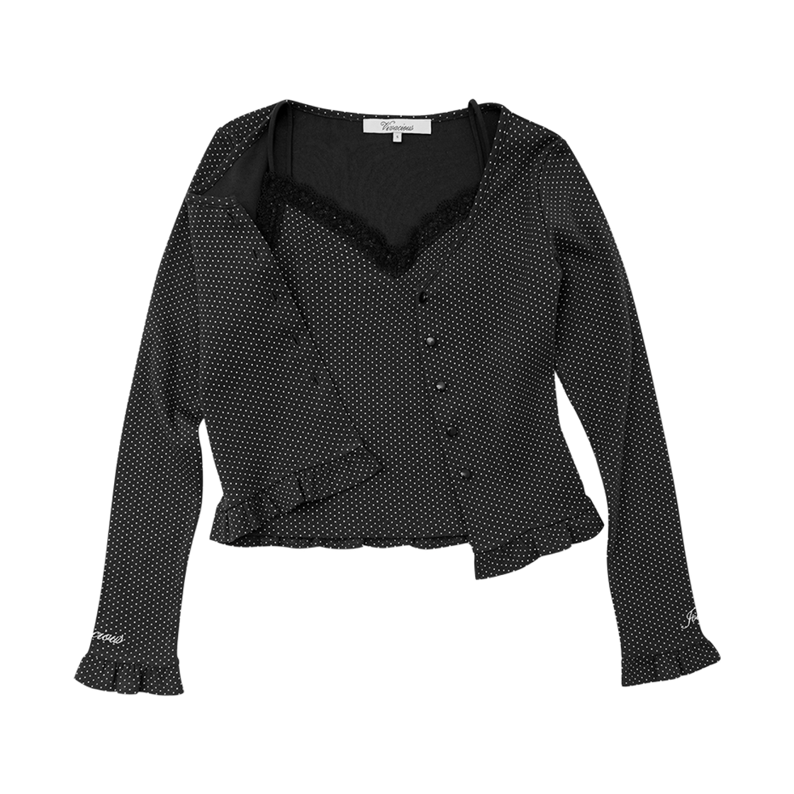 비바셔스 엘리나 로맨틱 도트 가디건 세트 블랙(VIVACIOUS Elina Romantic Dot Cardigan Set BLACK)