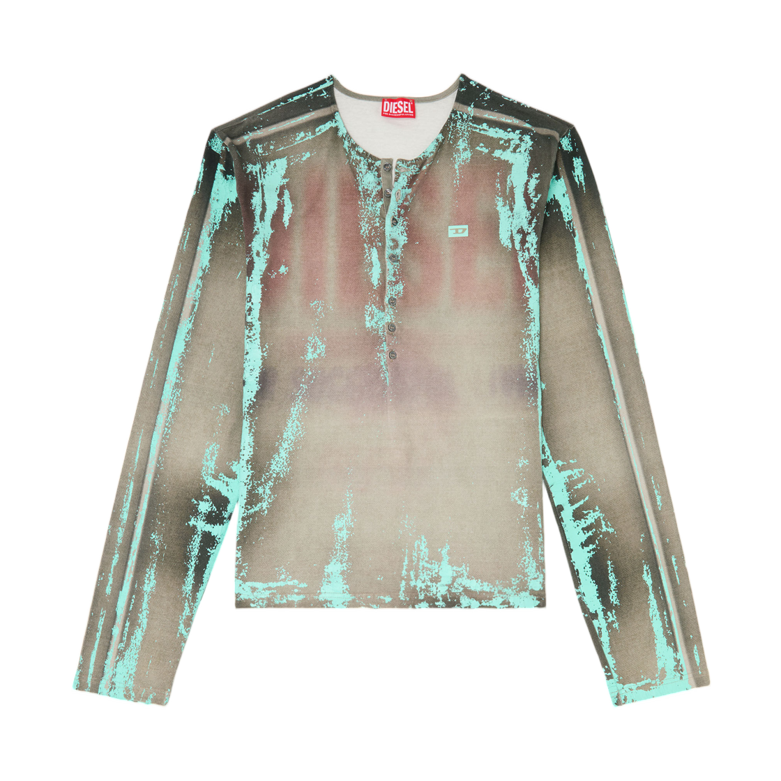 A259130QJCA-5LZA Diesel Grandad T-Shirt In Cracked Leather-Effect Jersey Green
