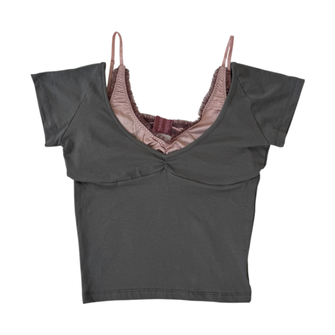 P0000FQF Satin Layered T-Shirt-Grey