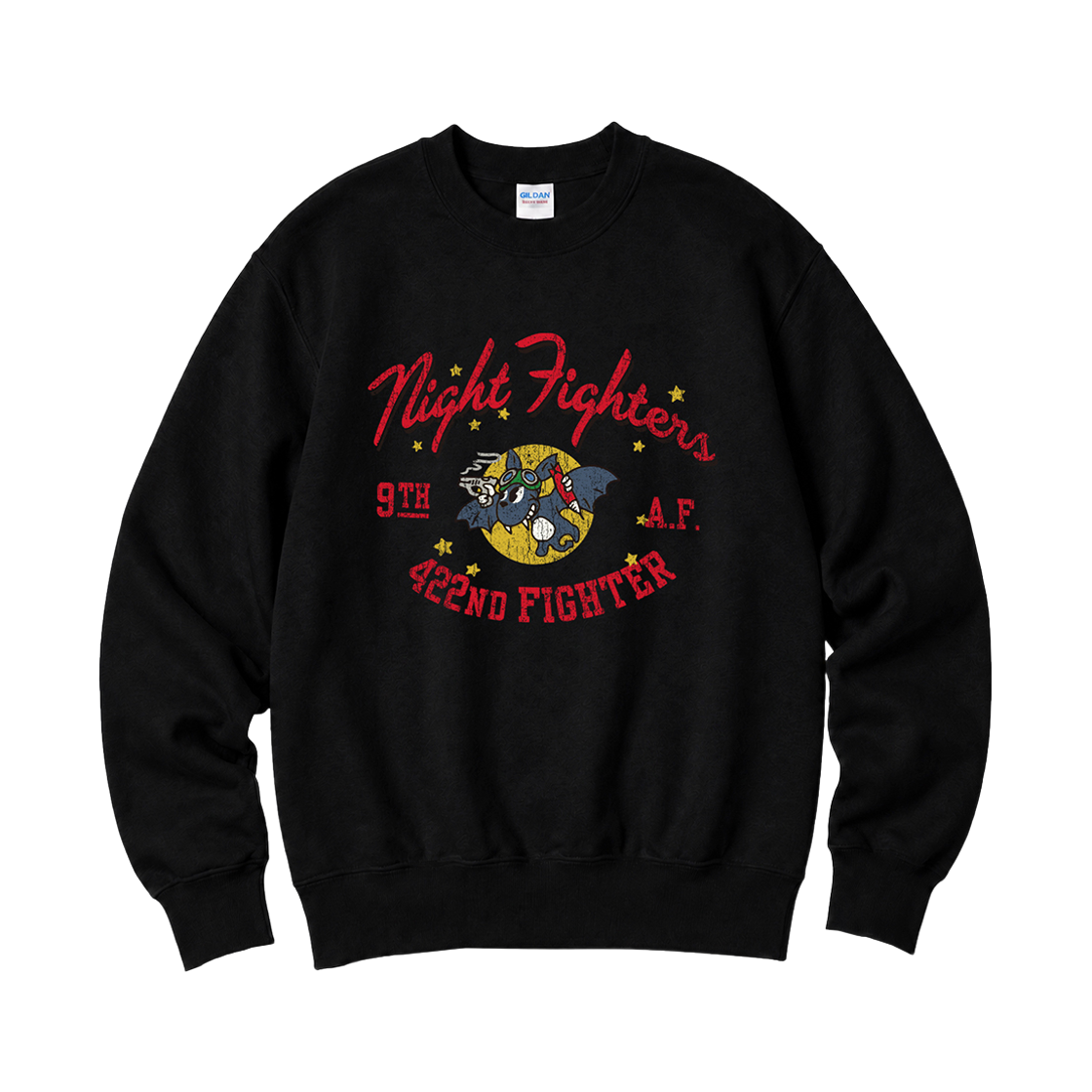 88000_copy Gildan X Vintage Collection NIGHT FIGHTER Crewneck Sweat shirt Black