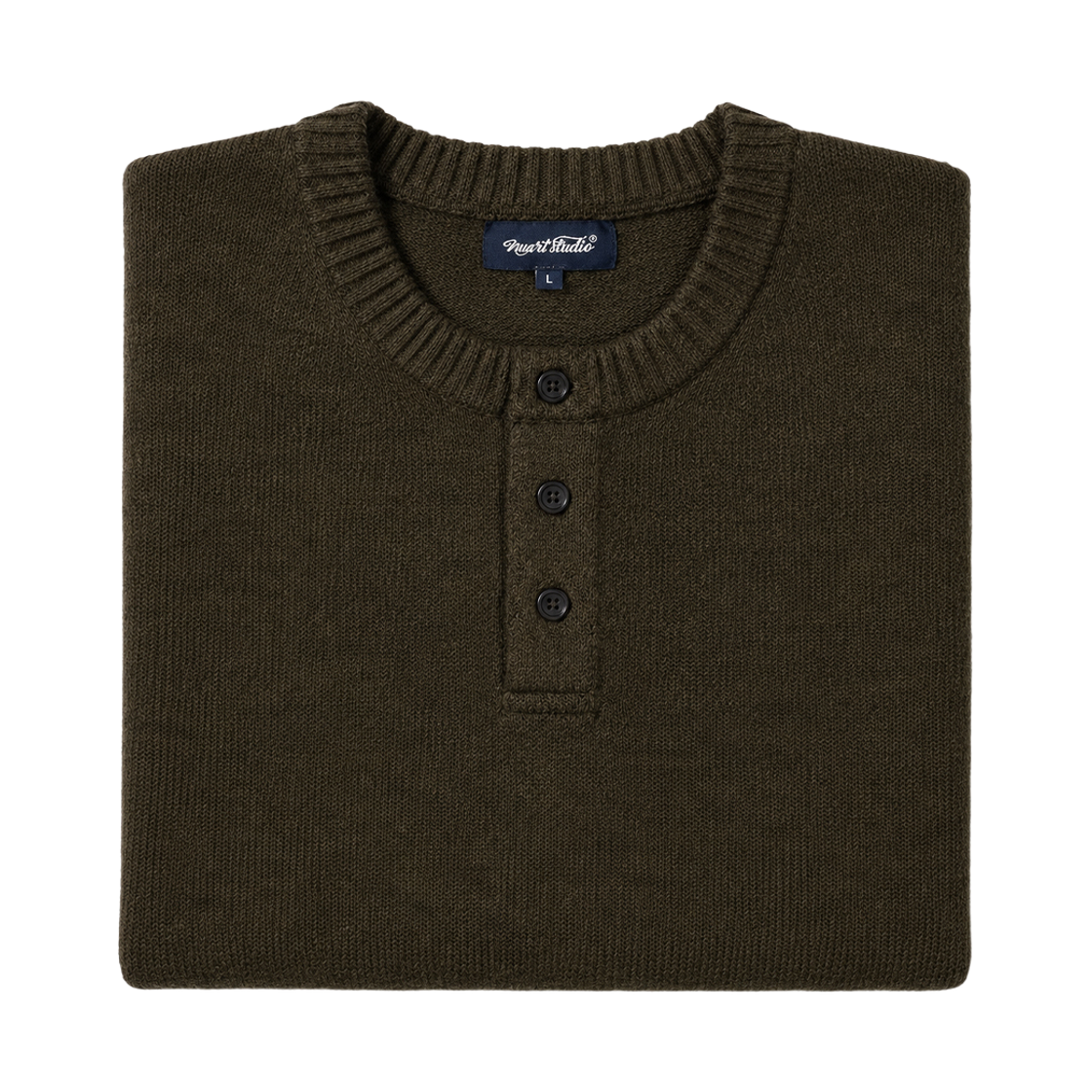 누아트 스튜디오 아르보 헨리넥 니트 카키(NUART STUDIO Arbo Henley Neck Knit Khaki) - 2