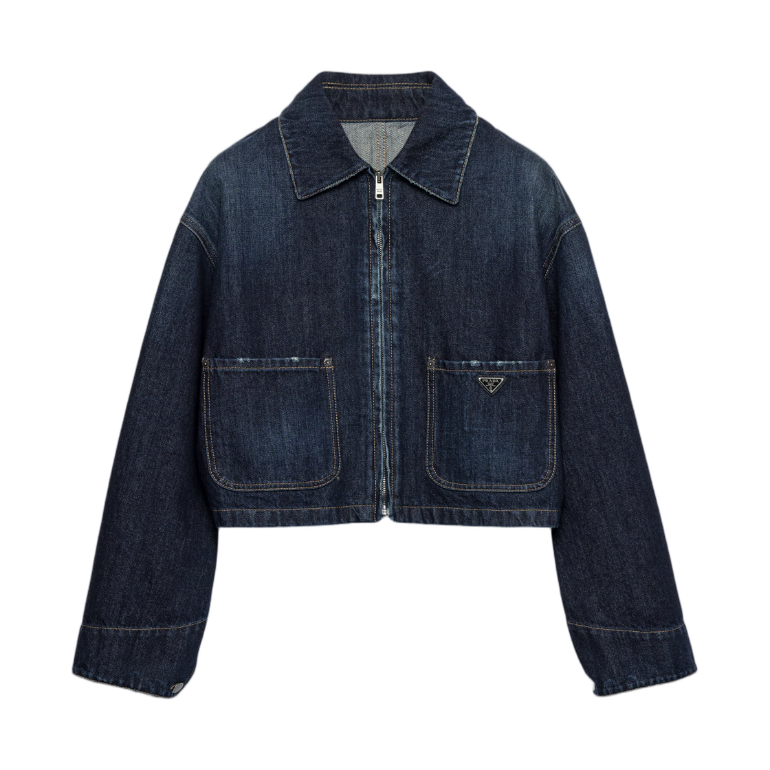 GFB356-19VI-F0008 (W) Prada Cropped Denim Blouson Jacket Navy