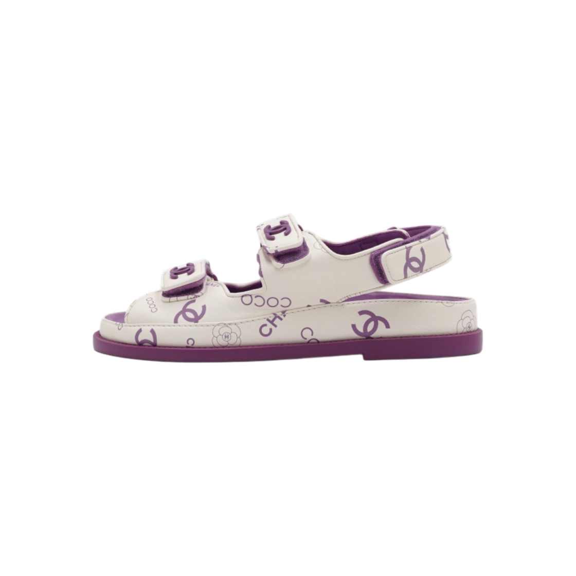 ITU3ICFG7D4F Chanel Purple&White Camellia Leather Sandals