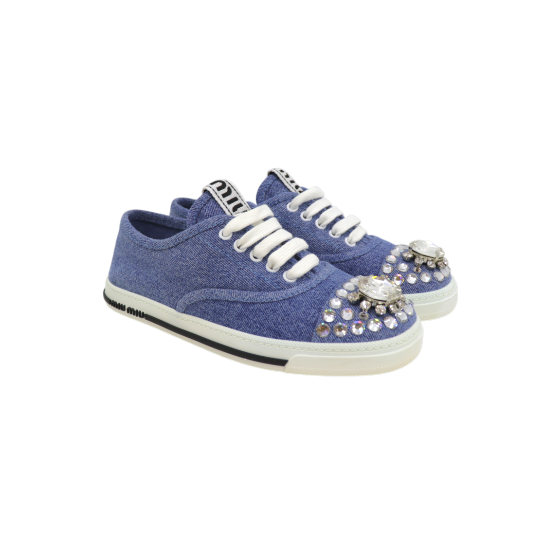 ITQLRRLMELPI Miu Miu Crystal Denim Sneakers