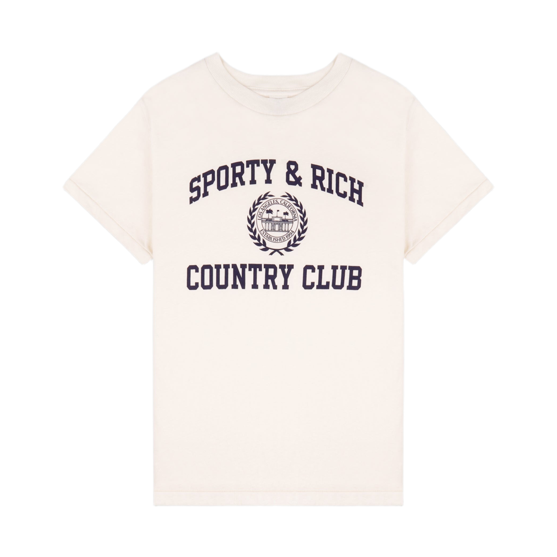 TO11176218WH (W) Sporty & Rich Varsity Crest Essential T-Shirt Ecru Navy